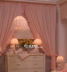 粉色格子布艺窗帘 卧室窗帘 韩式田园风格婚房窗帘 可