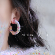 yuejian缠个毛线圈~秋冬毛绒，彩色夸张耳圈，大圈耳环y2k蚊香盘耳夹