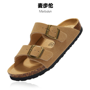 麦步伦勃肯软木拖鞋平底防滑沙滩情侣，户外夏季博肯大码磨砂百搭