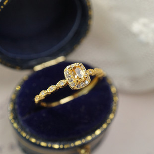 天然黄水晶纯银戒指天然石水晶(石，水晶)细圈超闪生日礼物送女生精致可调节