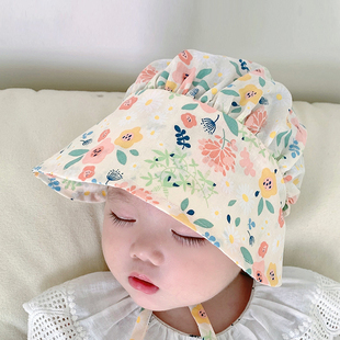 婴儿帽子春秋女宝宝遮阳薄款公主帽，纯棉可爱夏季新生儿，女童包头帽(包头帽)