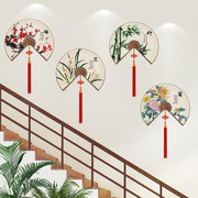 中国风山水画梅兰竹菊楼梯墙面，装饰创意3d立体墙，贴纸客厅墙壁贴画