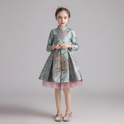 小花童公主裙女童生日走秀中式儿童婚纱礼服主持人钢琴演出服长袖