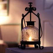 玻璃罩烛台摆件北欧浪漫烛光晚餐道具手提蜡烛灯复古老式铁艺油灯