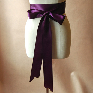 3色选深紫色丝带腰带光面，双圈3米窄长款修身婚纱礼服腰带优雅