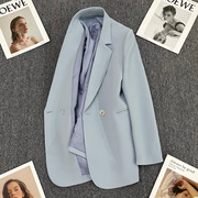 香港蓝色西装外套女春秋季设计感气质单排扣小众时尚潮流西服
