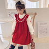 女童秋冬套装裙韩版小女孩时髦洋气泡泡袖上衣金丝绒背心裙两件套