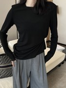 摩登197韩版垫肩长袖防晒衫T恤女2024春季圆领套头纯色上衣F2036