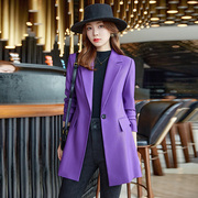 紫色西装外套女秋季中长款职业气质女神范休闲时尚高级感西服上衣