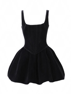 暗黑芭蕾设计感鱼骨上衣丝绒，高腰a字半身裙，女花苞蓬蓬短裙两套装