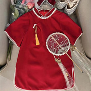女童一周岁宴抓周服婴儿周岁礼服女宝宝高端红色旗袍唐装周岁礼服
