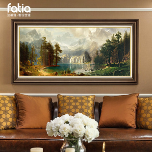 沙发后墙欧式客厅山水画风水靠山装饰画风景挂画餐厅油画美式壁画