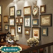 实木美式照片墙相框墙组合免打孔客厅，沙发餐厅创意复古挂墙装饰