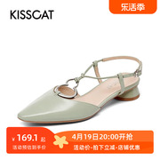 kisscat接吻猫夏季牛皮尖头葫芦，扣优雅气质，时装凉鞋女ka21315-11