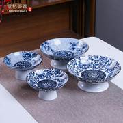 茶点盘创意青花瓷果盘，日式家用陶瓷高脚点心盘，小号干果坚果盘
