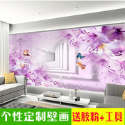 客厅电视背景墙壁纸3D立体现代简约无缝花卉卧室墙纸温馨百合壁画