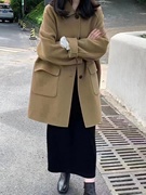 高端双面零羊绒大衣女短款2023秋冬季新韩版宽松小个子毛呢外套