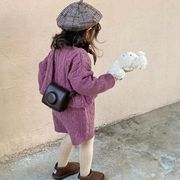 女童2023年秋季紫色麻花毛衣套装儿童宝宝洋气宽松毛线短裤两件套