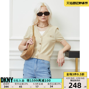 DKNY/唐可娜儿春夏女金属丝格子V领短袖短款针织开衫