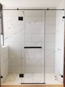 细拉杆淋浴房一字形黑色，无框平开门不锈钢简易整体浴室隔断推拉门
