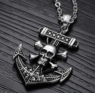 欧美海贼王骷髅头船锚项链，义乌饰品霸气，士锁骨链外贸