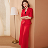 红色高端西装套装女夏季薄款2024时尚气质休闲职业西服两件套