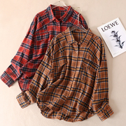 秋装韩版慵懒风，厚实磨毛格子衬衫女长袖，开衫中长款薄外套d333h