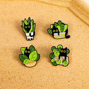 欧美创意卡通绿植猫咪胸针系列可爱盆栽黑猫徽章学生衬衫书包搭配