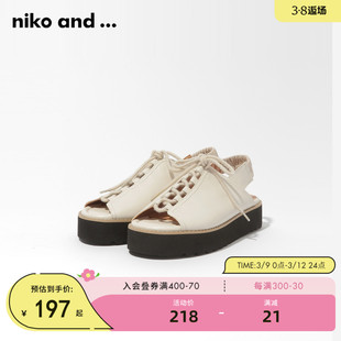 niko and ...女鞋2024年春夏季象牙白色系带露趾罗马凉鞋266332