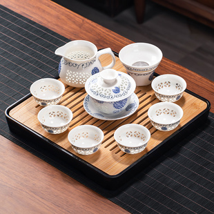 玲珑镂空蜂窝茶具套装家用客厅，陶瓷盖碗茶壶泡茶用品功夫茶杯组合
