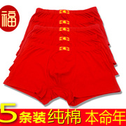 五条大红色短裤男本命年棉男士，平角红内裤纯棉，短裤大码男内裤三条