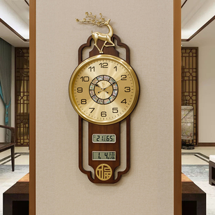 福鹿铜钟表挂钟客厅家用创意新中式，大气万年历(万年历)表挂墙石英钟壁
