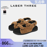 黄梦莹同款LABER THREE 熊猫鞋可爱厚底毛毛鞋凉拖鞋外穿