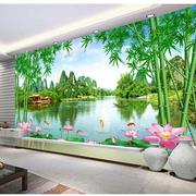 3d电视背景墙壁纸客厅，简约大气现代壁画，8d立体风景竹子影视墙布