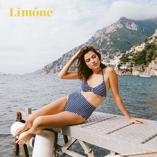 limone2022冬季三角杯高腰，分体泳衣女温泉聚拢显瘦性感比基尼