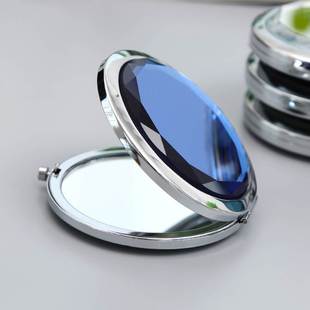 可携式随身水晶化妆镜创意迷你小镜子女可爱翻盖式双面折叠圆