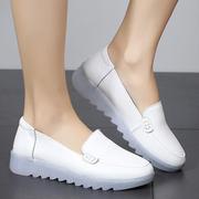 秋季女鞋平跟单鞋小白鞋，白色护士鞋牛筋底平底鞋，浅口圆头厚底