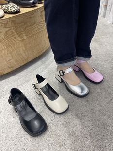 韩国东大门2024春玛丽珍鞋方头，粗跟个性复古皮带扣浅口单鞋女