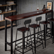 高档吧台桌简约家用现代酒吧靠墙桌椅组合高脚桌铁艺实木长条窄高