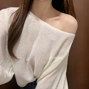 韩国 GU260慵懒女人味 性感一字领露肩宽松长袖针织衫se