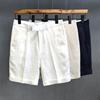 夏季薄款亚麻裤男青年休闲中裤，潮流透气5分裤，子男白色小西裤
