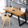 美式实木电脑桌家用台式铁艺，松木双人书桌，简约长方形办公桌写字桌