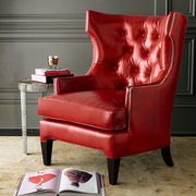 美式老虎椅小户型客厅休闲椅，真皮单人复古沙发椅高背椅现代轻奢椅