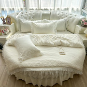 韩式春夏圆床床裙四件套蕾丝公主，圆形床笠加厚夹棉床罩床品2米2.2