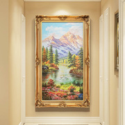 高档欧式玄关过道手绘油画客厅装饰画现代单幅竖版壁画天鹅湖风景
