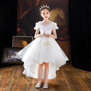 儿童公主裙花童白色，女童蓬蓬纱小女孩高端主持人，婚纱钢琴演奏礼服