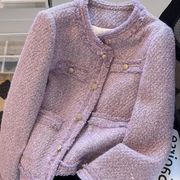 气质名媛紫色小香风外套女秋冬2023小个子法式高级感短款上衣