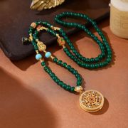 复古祖母绿玛瑙项链 新中式法式掐丝珐琅牌毛衣链绿松石玛瑙项链