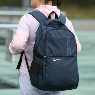 欧美时尚暗格纹尼龙双肩背包，商务电脑大容量休闲旅行男士纯色书包
