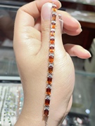 天然水晶彩宝石榴石方形，s925纯银手链，橙红芬达色简单大气